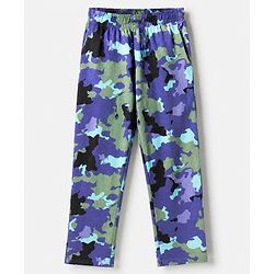 Pine Kids 100% Cotton Bio Washed Single Jersey 180 GSM Knit Half Sleeves T-Shirt & Pyjama Night Suit with Camouflage Print - Blue