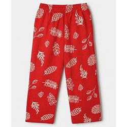 Pine Kids 100% Cotton Bio Washed Single Jersey 180 GSM Knit Full Sleeves Co-Ords Top & Pyjama Night Suit with Tropical Print - Red