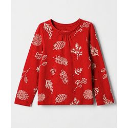 Pine Kids 100% Cotton Bio Washed Single Jersey 180 GSM Knit Full Sleeves Co-Ords Top & Pyjama Night Suit with Tropical Print - Red