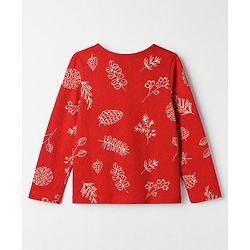 Pine Kids 100% Cotton Bio Washed Single Jersey 180 GSM Knit Full Sleeves Co-Ords Top & Pyjama Night Suit with Tropical Print - Red