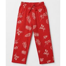 Pine Kids 100% Cotton Bio Washed Single Jersey 180 GSM Knit Full Sleeves Co-Ords Top & Pyjama Night Suit with Tropical Print - Red