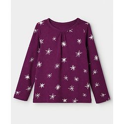 Pine Kids 100% Cotton Knit Co-ord T-Shirt & Pyjama Night Suit with Star Print in Wine