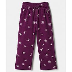 Pine Kids 100% Cotton Knit Co-ord T-Shirt & Pyjama Night Suit with Star Print in Wine
