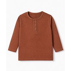 Pine Kids Knit Full Sleeves Solid T-Shirt - Rust Orange