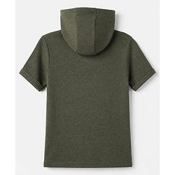 Pine Kids Cotton Knit Hoodie T-Shirt with Half Sleeves in Olive Green