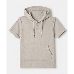 Pine Kids Cotton Knit Hooded T-Shirt with Half Sleeves in Grey for 4-5 Years