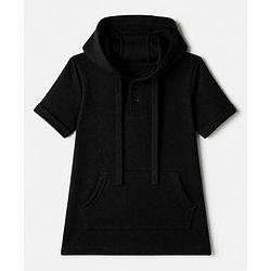 Pine Kids Cotton Blend Knit Hooded Solid T-Shirt with Half Sleeves - Black