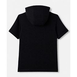 Pine Kids Cotton Blend Knit Hooded Solid T-Shirt with Half Sleeves - Black