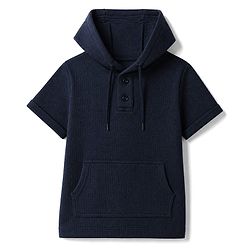 Pine Kids Cotton Waffle Knit Hooded T-Shirts with Half Sleeves in Navy Blue for 4-5 Years