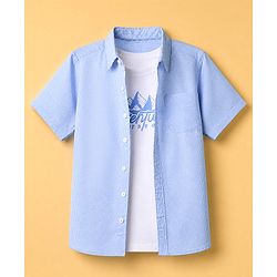 Pine Kids 100% Cotton Woven Shirt and Tank Top with Half Sleeves and Mountains Print in Light/Sky Blue for 4-5 Years