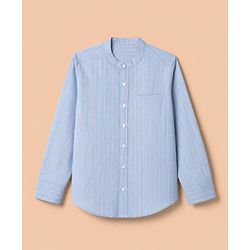 Pine Kids 100% Cotton Woven Striped Shirts With Full Sleeves - Sky Blue