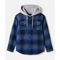 Pine Kids 100% Cotton Woven Hooded Checked Shirt with Full Sleeves - Blue