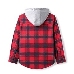 Pine Kids 100% Cotton Woven Hooded Shirts with Full Sleeves and Tartan Checks Print in Red