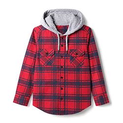 Pine Kids 100% Cotton Woven Hooded Shirts with Full Sleeves and Tartan Checks Print in Red