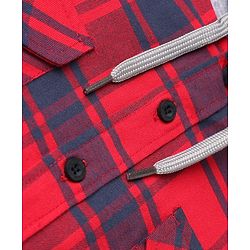 Pine Kids 100% Cotton Woven Hooded Shirts with Full Sleeves and Tartan Checks Print in Red