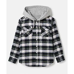 Pine Kids 100% Cotton Woven Hooded Checked Shirt with Full Sleeves - Green