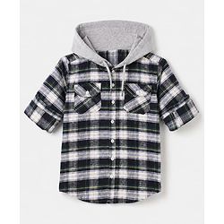 Pine Kids 100% Cotton Woven Hooded Checked Shirt with Full Sleeves - Green