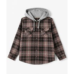 Pine Kids 100% Cotton Woven Hooded Shirts with Full Sleeves and Tartan Checks Print in Brown for 4-5 Years