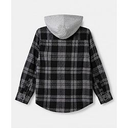 Pine Kids 100% Cotton Woven Hooded Shirts with Full Sleeves and Buffalo Checks Print in Grey