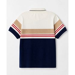 Pine Kids Knit Polo T-Shirt with Half Sleeves and Striped Print in Navy Blue
