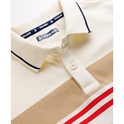 Pine Kids Knit Polo T-Shirt with Half Sleeves and Striped Print in Navy Blue