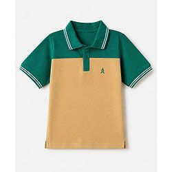 Pine Kids Knit with Half Sleeves Polo T-Shirt Tree Embroidery in Offwhite