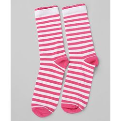 Pine Kids Cotton Knit Mid Calf Length Stripes Socks With Heart Design Pack Of 3 -Pink & White