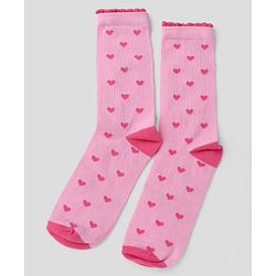 Pine Kids Cotton Knit Mid Calf Length Stripes Socks With Heart Design Pack Of 3 -Pink & White