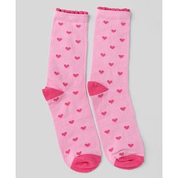 Pine Kids Cotton Knit Mid Calf Length Stripes Socks With Heart Design Pack Of 3 -Pink & White