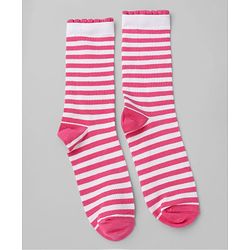 Pine Kids Cotton Knit Mid Calf Length Stripes Socks With Heart Design Pack Of 3 -Pink & White