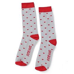 Pine Kids Cotton Knit Mid Calf Length Striped Socks With Heart Design Pack Of 3 -Red