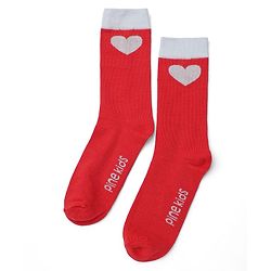 Pine Kids Cotton Knit Mid Calf Length Striped Socks With Heart Design Pack Of 3 -Red
