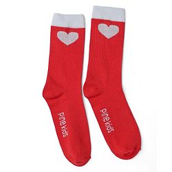 Pine Kids Cotton Knit Mid Calf Length Striped Socks With Heart Design Pack Of 3 -Red