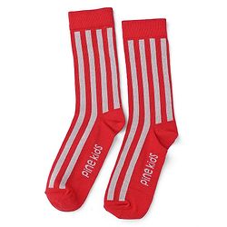 Pine Kids Cotton Knit Mid Calf Length Striped Socks With Heart Design Pack Of 3 -Red