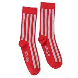 Pine Kids Cotton Knit Mid Calf Length Striped Socks With Heart Design Pack Of 3 -Red