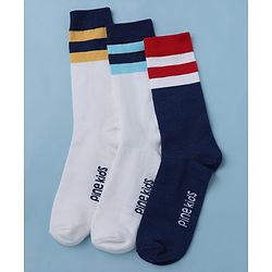 Pine Kids Cotton Mix Knit Below Knee Length Striped Socks Pack of 3 - White