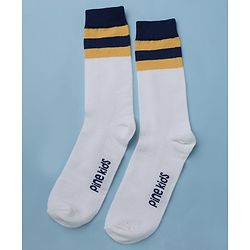 Pine Kids Cotton Mix Knit Below Knee Length Striped Socks Pack of 3 - White