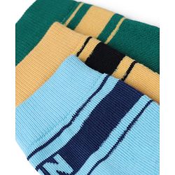 Pine Kids Cotton Knit Mid Calf Length Socks With Pine Kids Text Design Pack Of 3 -Blue Green & Mustard
