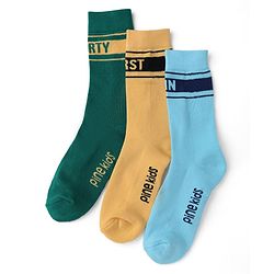 Pine Kids Cotton Knit Mid Calf Length Socks With Pine Kids Text Design Pack Of 3 -Blue Green & Mustard