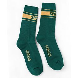 Pine Kids Cotton Knit Mid Calf Length Socks With Pine Kids Text Design Pack Of 3 -Blue Green & Mustard