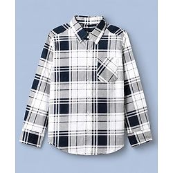 Pine Kids 100% Cotton Woven Full Sleeves Tartan Plaid Checks Shirt With Text Printed Tank Tee - White