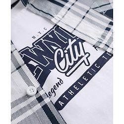 Pine Kids 100% Cotton Woven Full Sleeves Tartan Plaid Checks Shirt With Text Printed Tank Tee - White