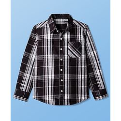 Pine Kids 100% Cotton Woven Full Sleeves Checks Shirt and Tank Top in Black