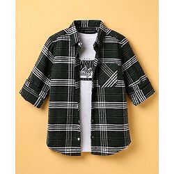 Pine Kids 100% Cotton Woven Full Sleeves Shirt and Tank Top Set with Full Sleeves and New York City N.Y.C New York City Legend Forever Atheletic Team Print in Olive Green for 4-5 Years