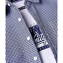 Pine Kids 100% Cotton Woven Shirt and Tank Top Set with Full Sleeves and N.Y. City Athletics Print in Blue for 4-5 Years