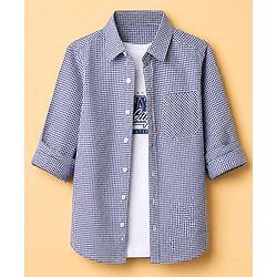 Pine Kids 100% Cotton Woven Shirt and Tank Top Set with Full Sleeves and N.Y. City Athletics Print in Blue for 4-5 Years