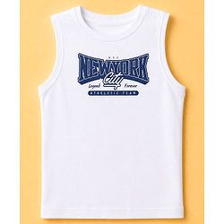 Pine Kids 100% Cotton Woven Shirt and Tank Top Set with Full Sleeves and N.Y. City Athletics Print in Blue for 4-5 Years