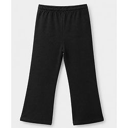 Pine Active Knit Full Length Solid Flared Pant with Logo Print in Black