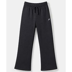Pine Active Knit Full Length Solid Flared Pant with Logo Print in Black