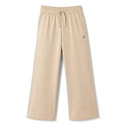 Pine Active Knit Full Length Solid Flared Track Pants in Beige